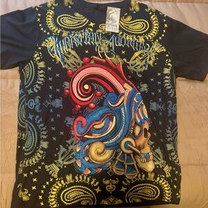 Christian Audigier Black and Gold Graphic Tee